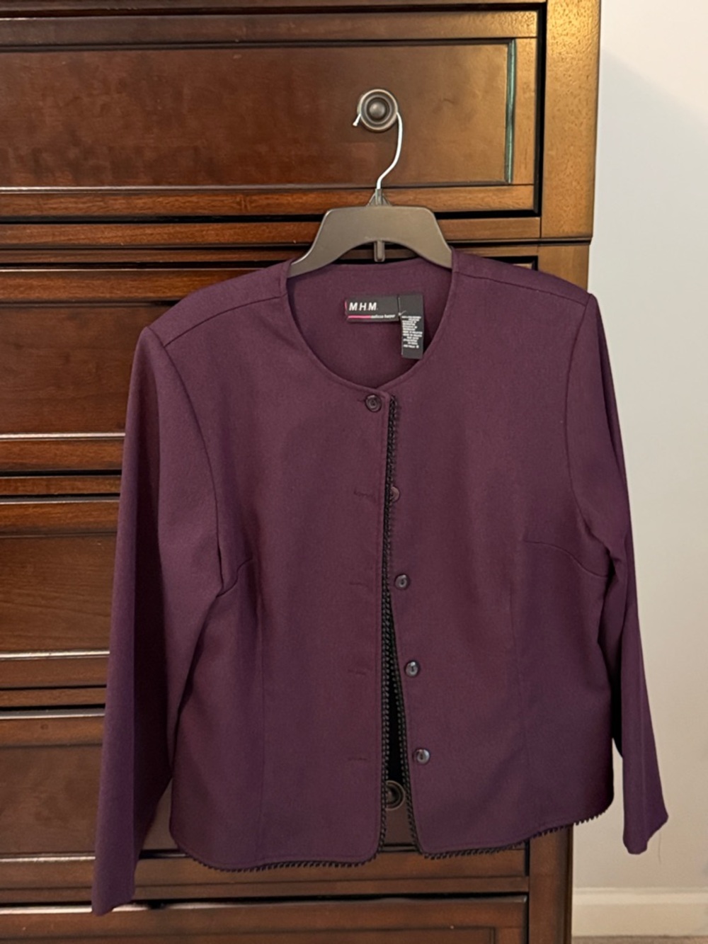 M.H.M Women's Plum Collarless Button Blazer